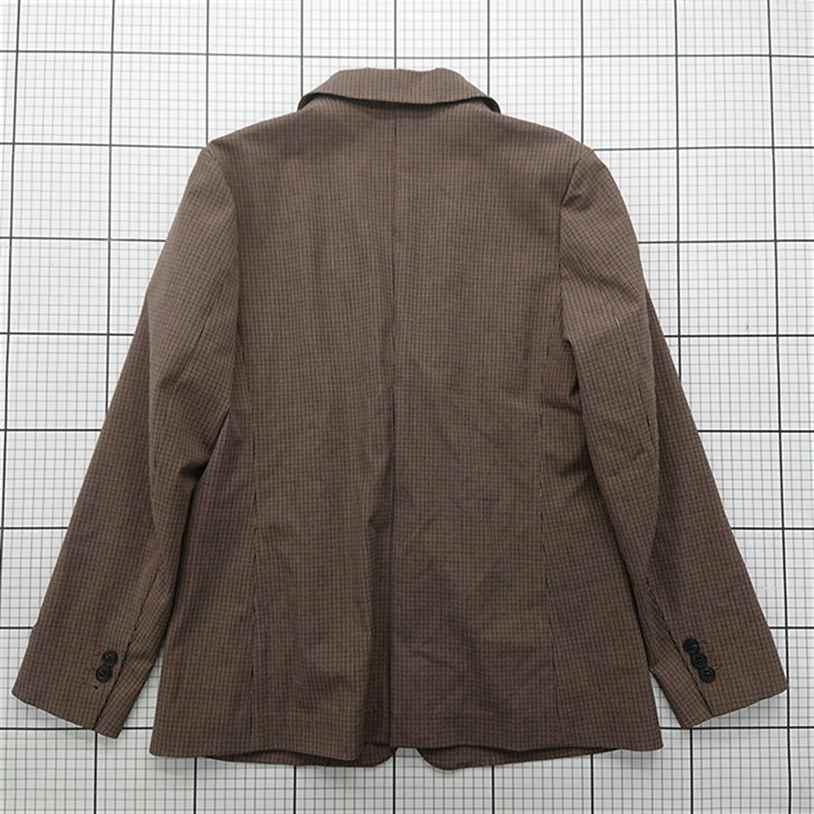 ◇ Θ ユニクロ UNIQLO チェック柄テーラードジャケット ブラウン系 M