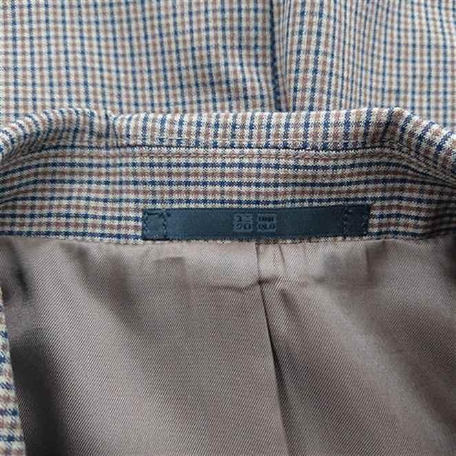 ◇ Θ ユニクロ UNIQLO チェック柄テーラードジャケット ブラウン系 M 