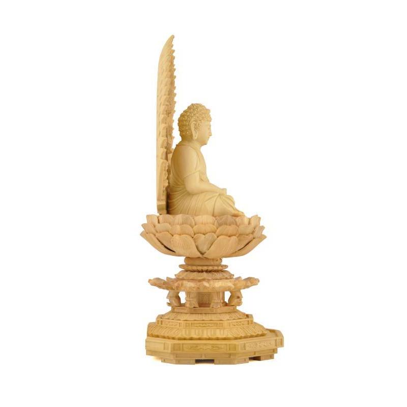福和屋 仏像 天台宗 阿弥陀如来 座像 柘植八角台座 飛天光背 1.8寸 2寸