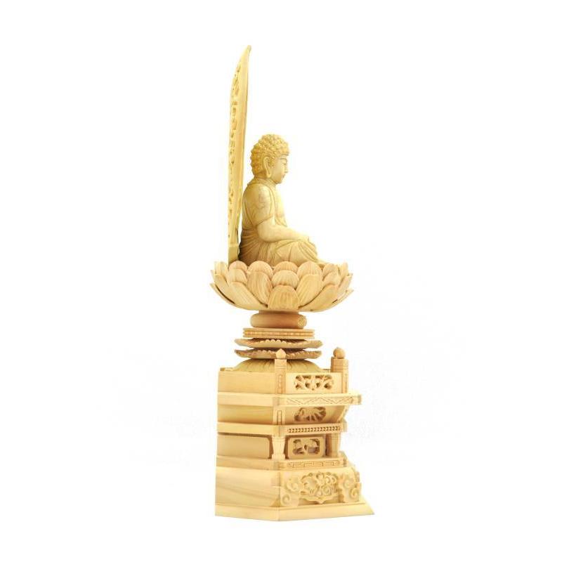 仏像 天台宗 阿弥陀如来 柘植六角台座 唐草光背 金泥付き 1.8寸 仏像 天台宗 阿弥陀如来 柘植六角台座 唐草光背 金泥付き 1.8寸
