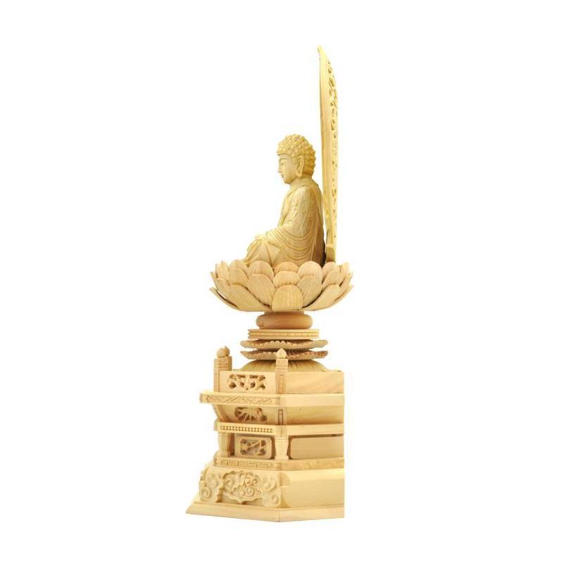 仏像 天台宗 阿弥陀如来 柘植六角台座 唐草光背 金泥付き 1.8寸 仏像 天台宗 阿弥陀如来 柘植六角台座 唐草光背 金泥付き 1.8寸