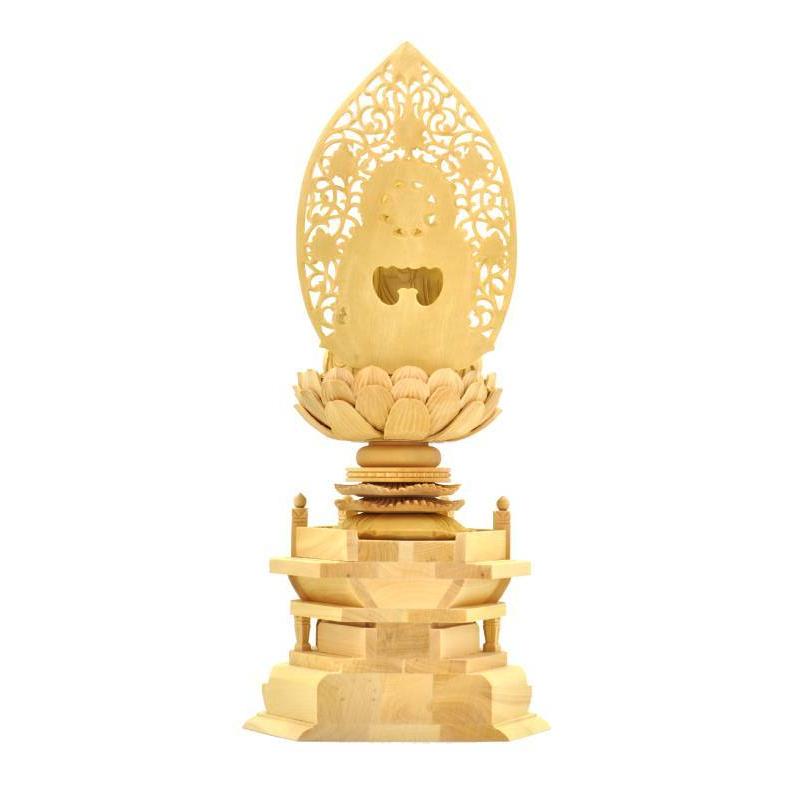 仏像 天台宗 阿弥陀如来 柘植六角台座 唐草光背 金泥付き 1.8寸 仏像 天台宗 阿弥陀如来 柘植六角台座 唐草光背 金泥付き 1.8寸
