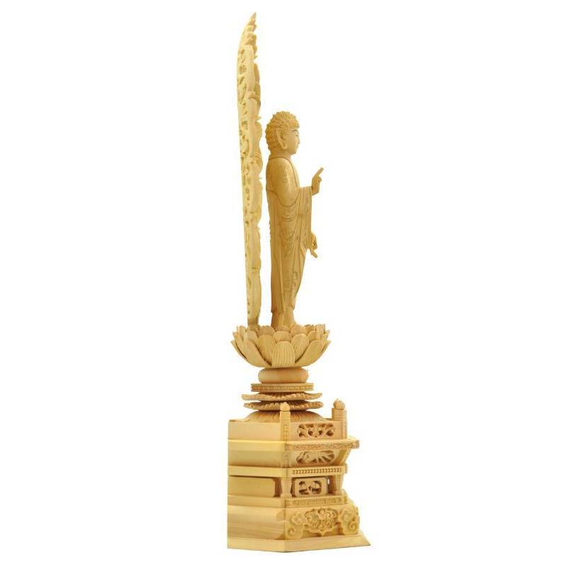 仏像 浄土宗 時宗 阿弥陀如来 立像 柘植六角台座 舟型唐草光背 仏像 浄土宗 時宗 阿弥陀如来 立像 柘植六角台座 舟型唐草光背