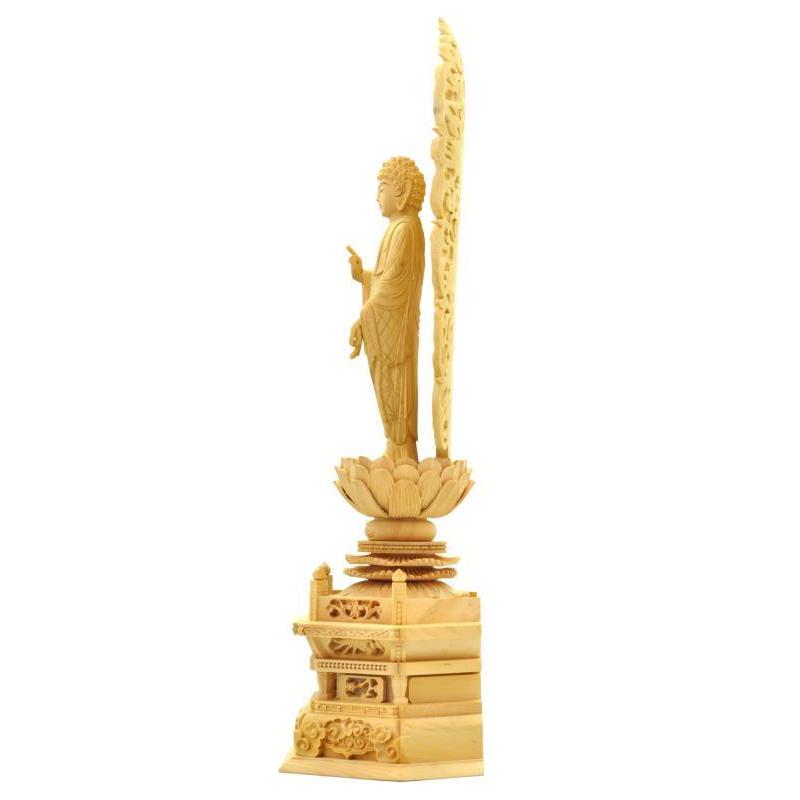 仏像 浄土宗 時宗 阿弥陀如来 立像 柘植六角台座 舟型唐草光背 仏像 浄土宗 時宗 阿弥陀如来 立像 柘植六角台座 舟型唐草光背