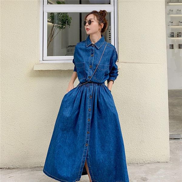 デニムワンピース レディース きれいめ ロングワンピース 春秋 長袖ワンピース ロングスカート オシャレ通勤 お出かけ 30代 40代 50代 春秋 送料無料 訳あり商品