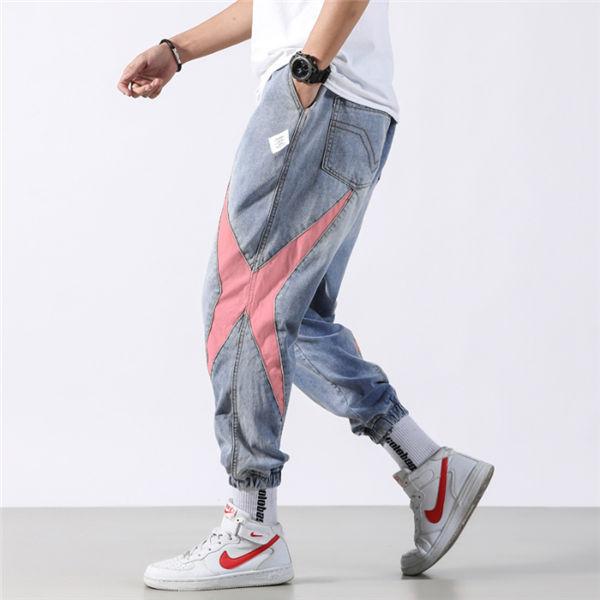 サルエルパンツ メンズ デニムパンツ ジーンズ ズボン 配色切替え ポケット 夏ズボン 春夏 送料無料 ゆったり 人気 デニム 魅力的な 太め ダンスパンツ