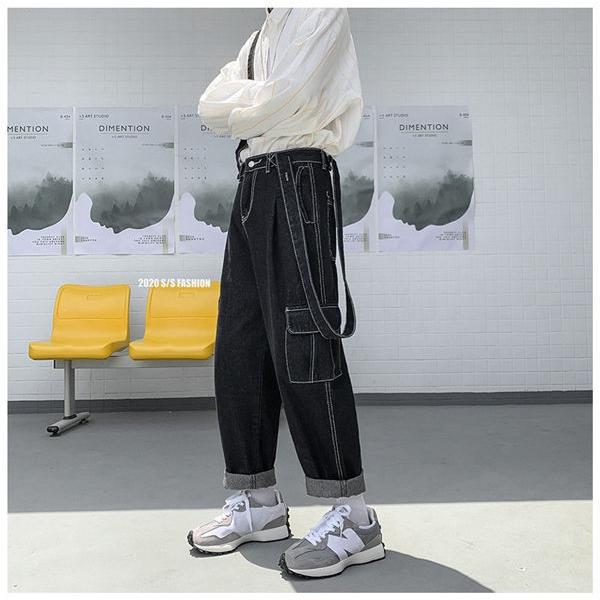 最終セール！スウェットＸデニム☆サロペットパンツ☆ブラック×カラフル wsw 3wayデニムサロペットパンツ y2k