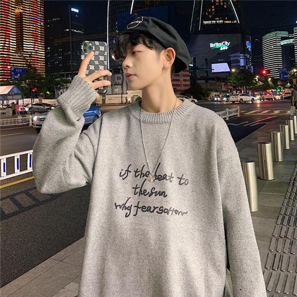 ニットセーター メンズ カットソー プルオーバー ニット 長袖 プリント 英語文字 グレー ニット きれいめ ゆったり ゆるめ 暖かい 保温 秋冬 送料無料 Maoyinen0011 服屋123 通販 Yahoo ショッピング