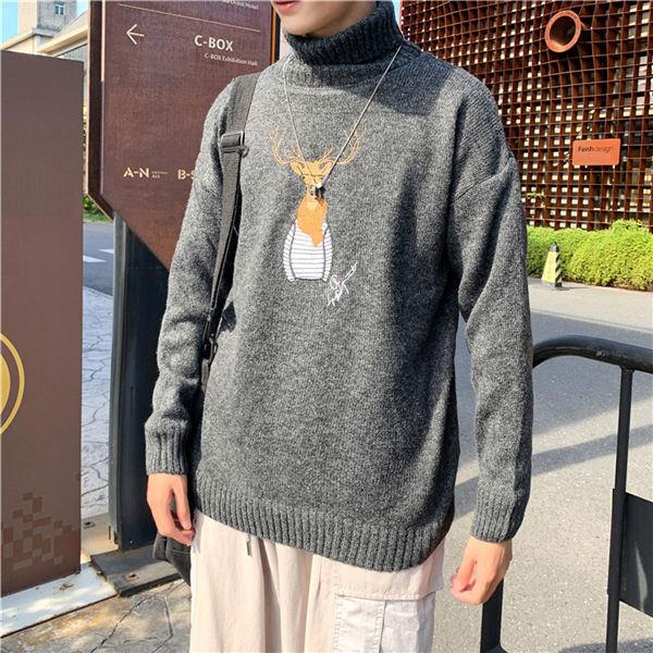 ニットセーター メンズ ニットソー ニットウェア プルオーバー ニット タートルネック 長袖 ロゴ 鹿 可愛い ふわもこ 美シルエット 韓国風 秋冬 送料無料 Maoyinen0031 服屋123 通販 Yahoo ショッピング