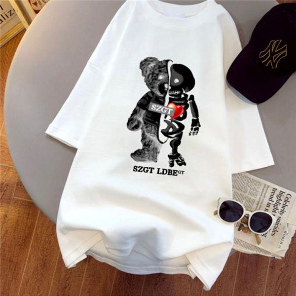 半袖tシャツ レディース プリント半袖tシャツ キャラクター 白 ゆったり カットソー 白tシャツ 半袖tシャツ 可愛い 韓国ファッション Mnfrdx 服屋123 通販 Yahoo ショッピング