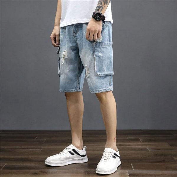 メンズ ジーンズ デニムショートパンツ ダメージデニム 短パン ワークパンツ バイカーパンツ ジーパン 大きいポケット 新作 春夏 送料無料 Nrduenku0058 服屋123 通販 Yahoo ショッピング