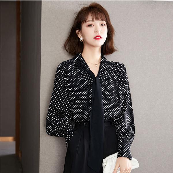 ブラウス レディース ブラウス長袖 シャツ ブラウス ドット柄 カジュアルシャツ 黒シャツ きれいめ お呼ばれ 同窓会 春秋 春夏 送料無料 Nvshicscs0003 服屋123 通販 Yahoo ショッピング