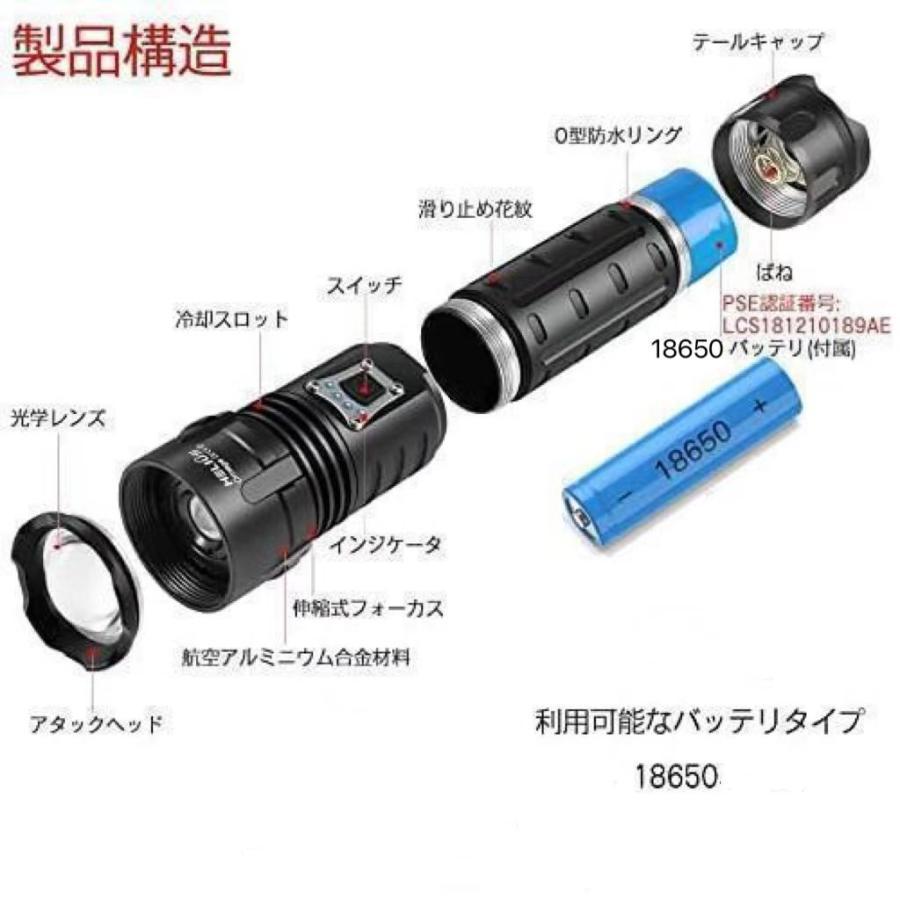 2024最新懐中電灯 led 強力 軍用  490000ルーメン 超高輝度 明るい ペンライト USB充電式 かいちゅうでんとう 小型 超強力 ハンディライト 5モード｜fukuya-yokohamaya｜09