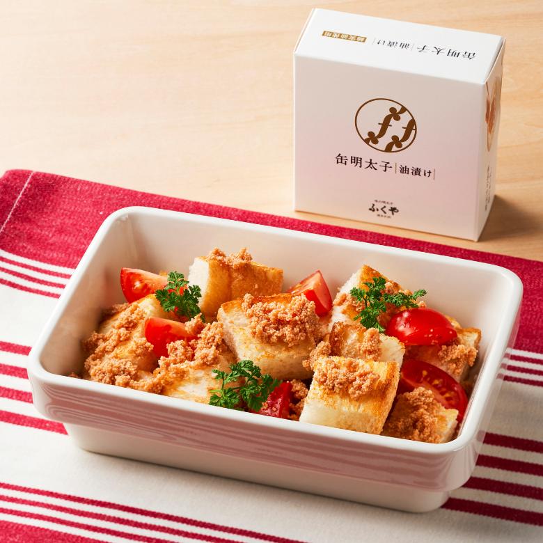 ふくや 明太子 ( 缶明太子 油漬け ) 累計販売数 90万缶突破！ 常温保存 3年可能 非常食 テレビで話題 かんかん 缶 パンのお供 ご飯のお供 プチギフト 爆買 | ふくや | 10