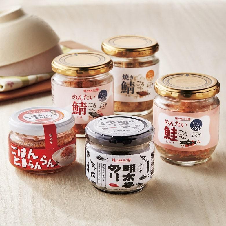 ふくや 明太子 ( ごはんのおとも セット ) 送料無料 おかず ごはん 瓶詰め 焼きサバ 焼き鮭 鮭フレーク 海苔の佃煮 ギフト しゃけ明太 爆買 | ふくや | 12
