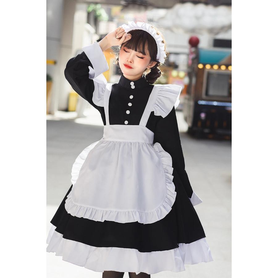 メイド服 メイド 服 コスプレ 衣装 仮装 長袖 大きいサイズ 可愛い エプロン カチューシャ  コスチューム ハロウィン カフェ イベント 学園祭｜fulfills-shop｜04