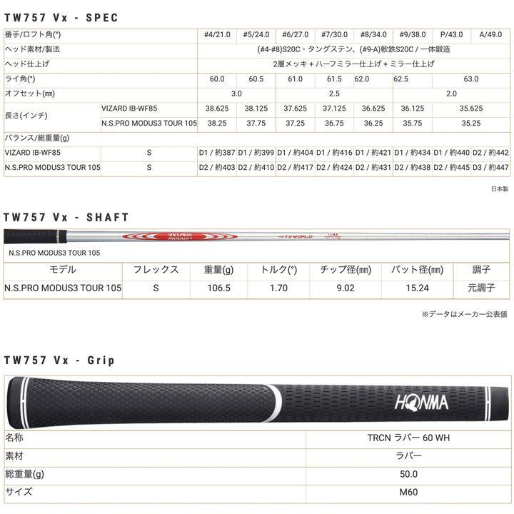 HONMA GOLF 本間 ツアーワールド TW757Vx アイアン 6本組(#5~P HONMA GOLF 本間 ツアーワールド TW757Vx アイアン 6本組(#5~P