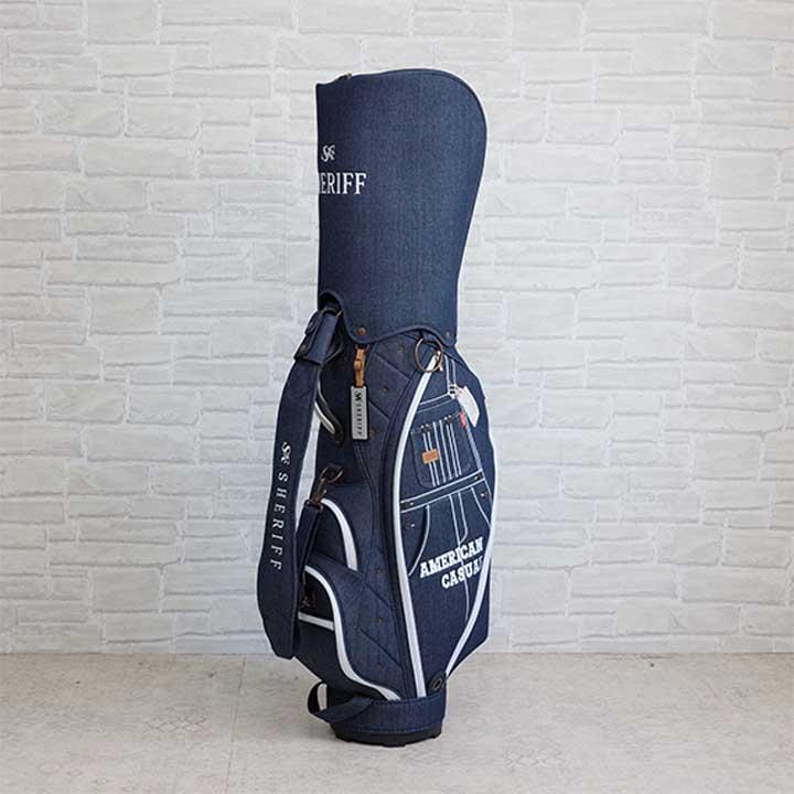 シェリフ SAM-004 アメリカンカジュアルシリーズ キャディバッグ インディゴ×ホワイト デニム 9.5型 3.2kg 　即納 