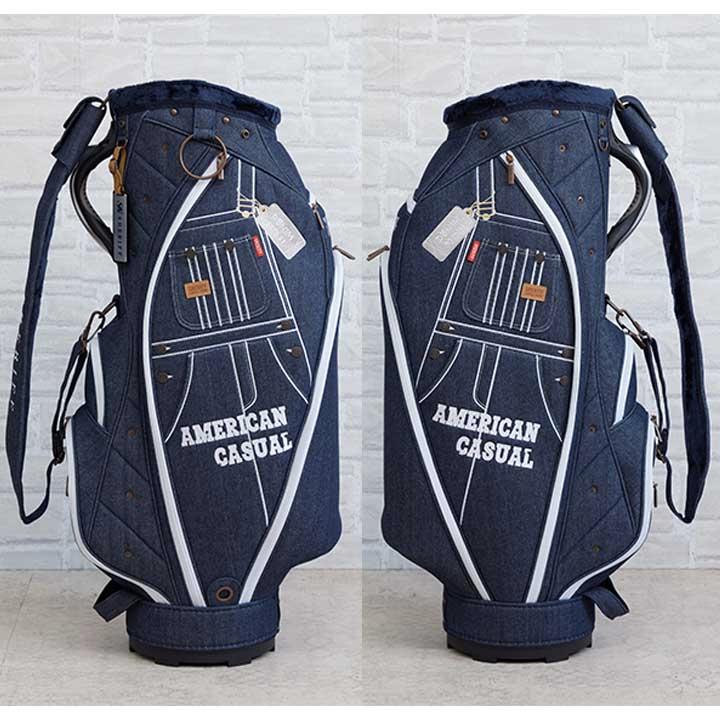 シェリフ SAM-004 アメリカンカジュアルシリーズ キャディバッグ インディゴ×ホワイト デニム 9.5型 3.2kg 　即納 