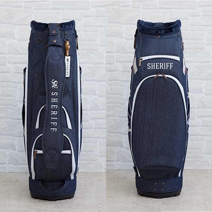 シェリフ SAM-004 アメリカンカジュアルシリーズ キャディバッグ インディゴ×ホワイト デニム 9.5型 3.2kg 　即納 