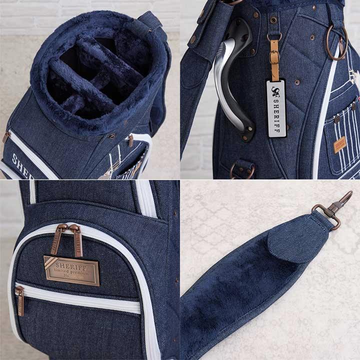 シェリフ SAM-004 アメリカンカジュアルシリーズ キャディバッグ インディゴ×ホワイト デニム 9.5型 3.2kg 　即納 