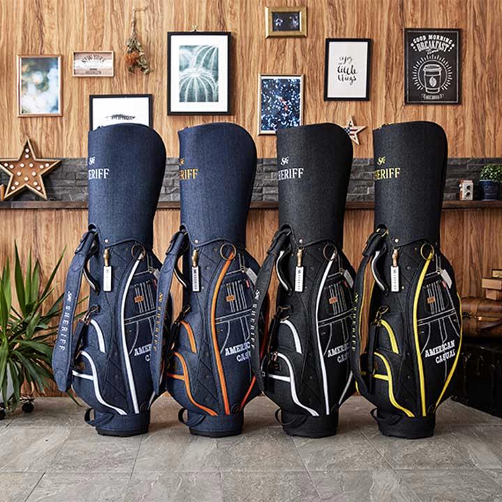 シェリフ SAM-004 アメリカンカジュアルシリーズ キャディバッグ インディゴ×ホワイト デニム 9.5型 3.2kg 　即納 