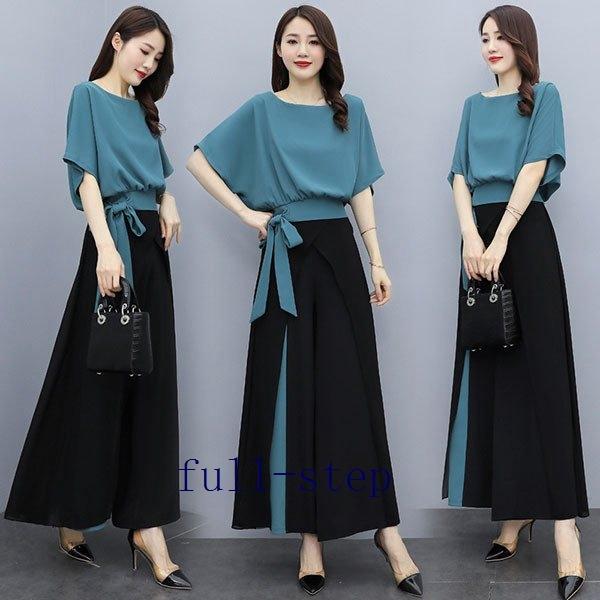 セットアップ レディース 夏服 カジュアル コーデ 40代 トップス ブラウス Tシャツ ガウチョパンツ シフォン きれいめ 大きいサイズ おしゃれ 着痩せ 通勤 新品 セットアップ サイズ L Ilgaimportadora Com