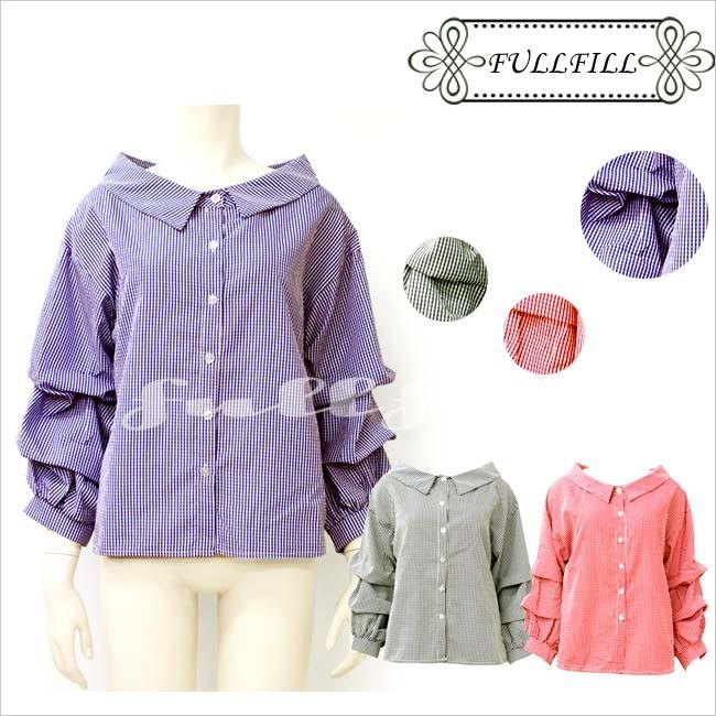 チェックシャツ レディース ギンガムチェック トップス ブラウス 春物 長袖 Bl3001 Fullfill 通販 Yahoo ショッピング