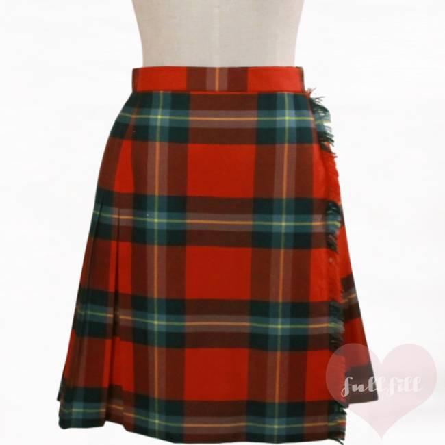 A17478 美品 ファセッタズム チェックラップスカート 緑×赤系 5 古着 スカート チェックミニスカート 赤 グリーン チェック柄 プリーツ