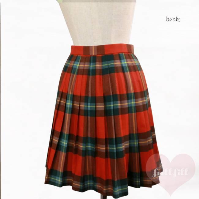 古着 スカート チェックミニスカート 赤 グリーン チェック柄 プリーツ