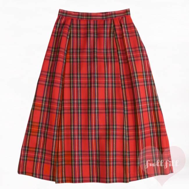 古着 スカート チェックスカート 赤 チェック柄 プリーツ 毛100