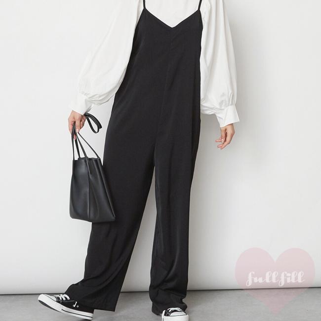 オールインワン レディース  サロペット パンツ バックレースアップ マットサテン シンプル |  | 01