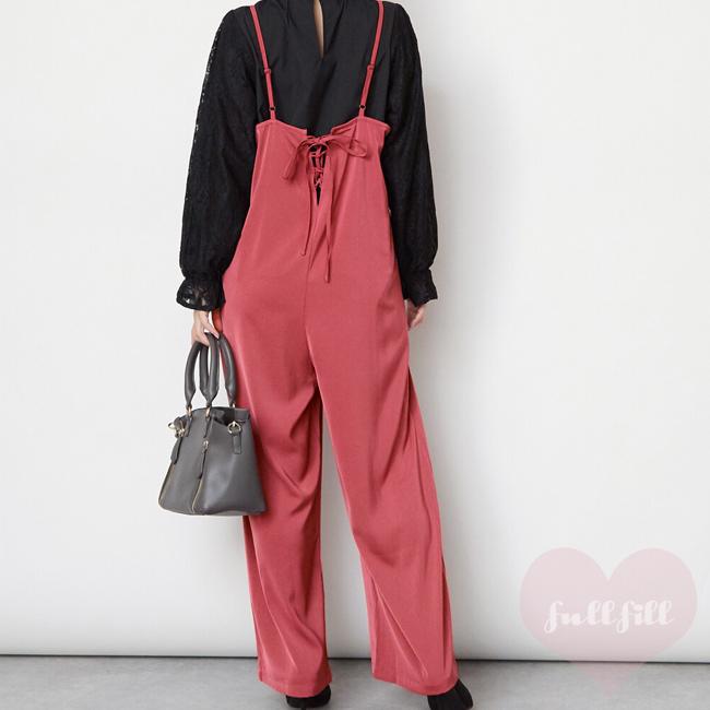 オールインワン レディース  サロペット パンツ バックレースアップ マットサテン シンプル |  | 03