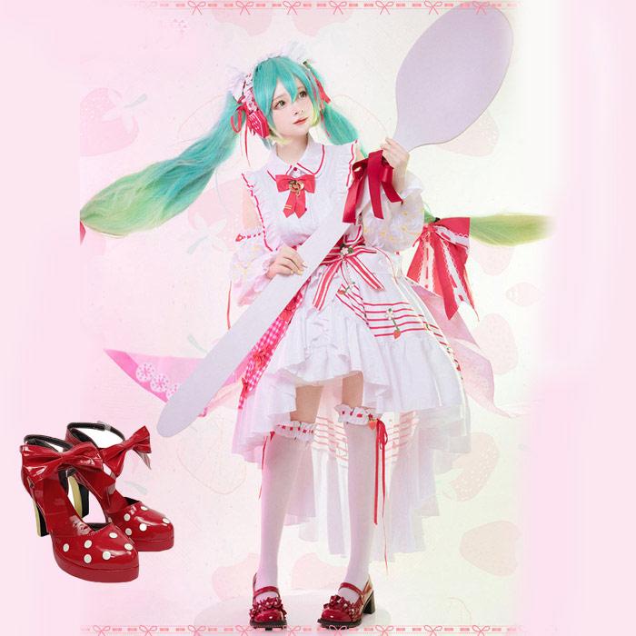 VOCALOID ボーカロイド  初音ミク いちご 15th Anniversary Ver. コスプレ衣装 靴 ウィッグ | 