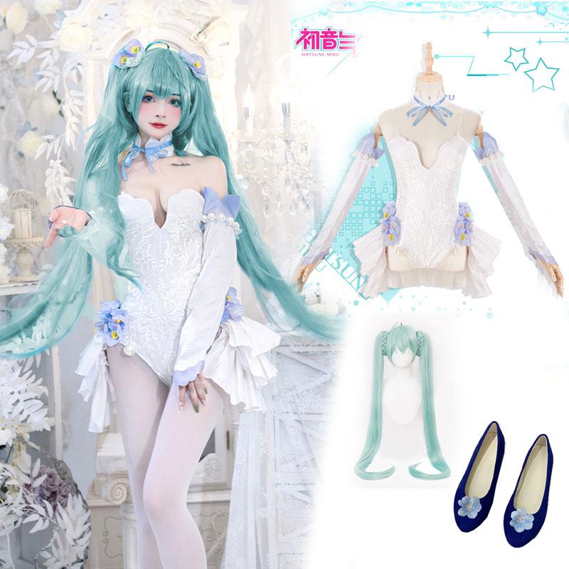 VOCALOID ボーカロイド 初音ミク  花蝶精霊 コスプレ 白いレオタード コスプレ衣装   靴 ウィッグ | 
