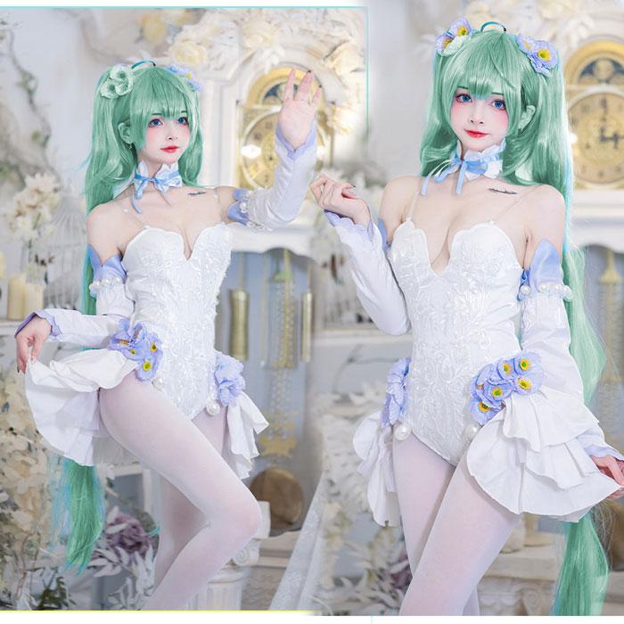 VOCALOID ボーカロイド 初音ミク  花蝶精霊 コスプレ 白いレオタード コスプレ衣装   靴 ウィッグ |  | 01