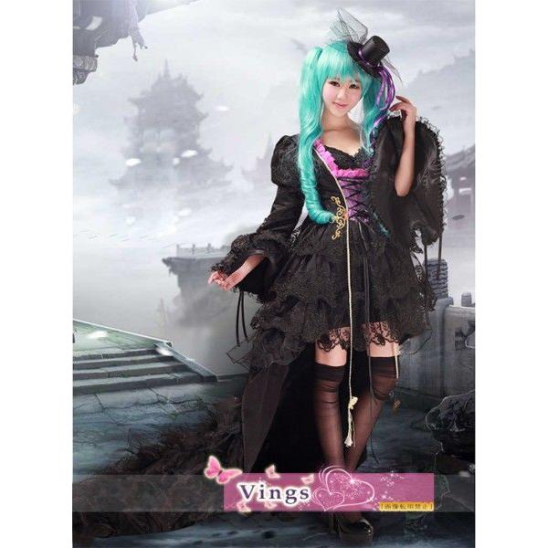miku 龍ノ啼 黒ドレスのコスプレ衣装 ウイッグ 豪華版初音ミク