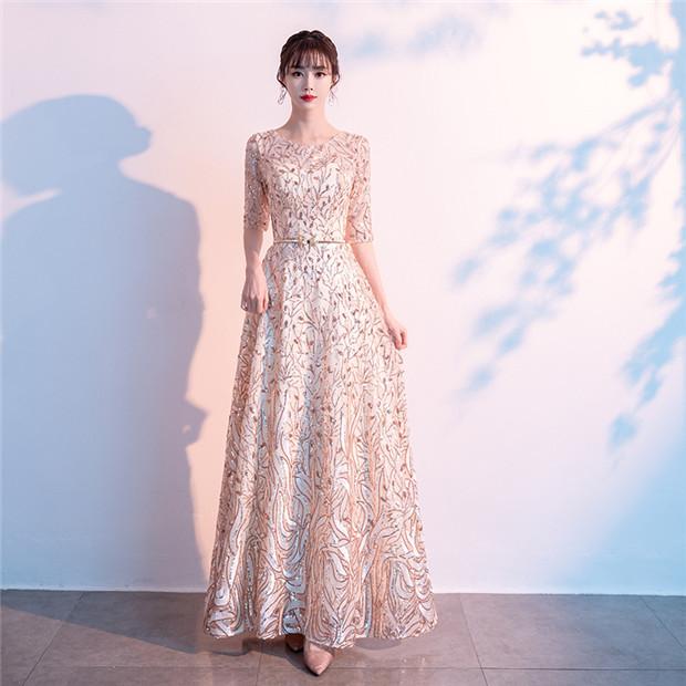 パーティードレス ロングドレス 合唱 演奏会 ラウンドネック きらきら