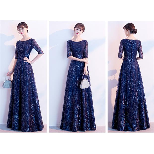 パーティードレス ロングドレス 合唱 演奏会 ラウンドネック きらきら