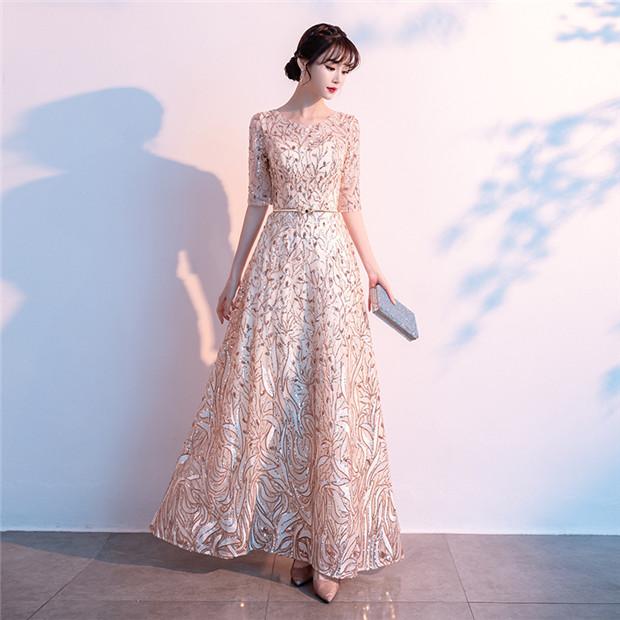 パーティードレス ロングドレス 合唱 演奏会 ラウンドネック きらきら