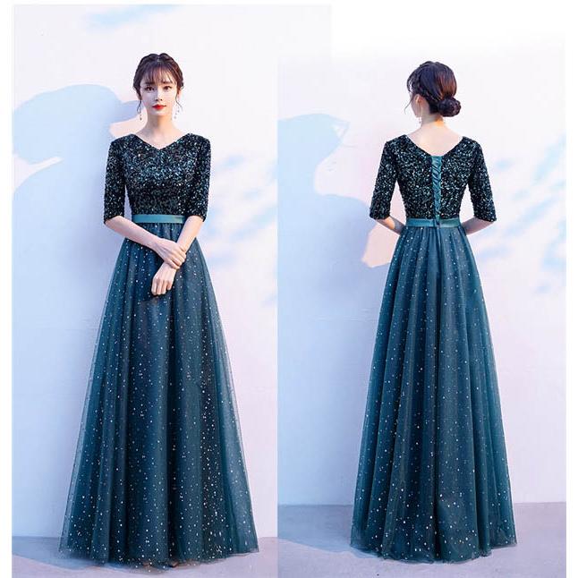 パーティードレス ロングドレス 演奏会 Vネック きらきら 成人式