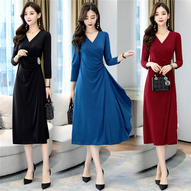 【送料無料】ドレス  イブニングドレス 演奏会 結婚式 パーティードレス お呼ばれ クルージング 袖あり 大きいサイズ カシュクール 紺 赤 フォーマル ドレス イブニングドレス 演奏会 結婚式 パーティードレス お呼ばれ