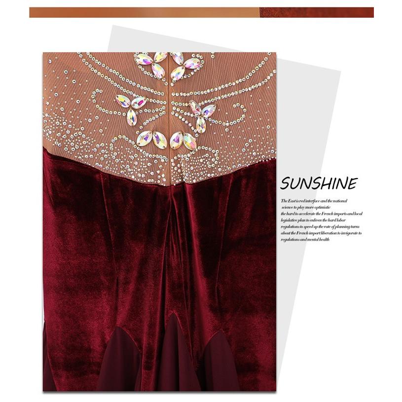 社交ダンス ドレス 練習着 競技着 長袖 レース 透け感 豪華 パーティー モダン スタンダード ルンバ 専用 発表会 開場ドレス ストレッチ ワインレッド S-2XL |  | 09