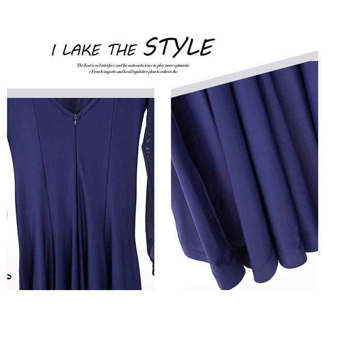 社交ダンス ドレス 練習着 競技着 ワンピース 長袖 透け感 豪華 パーティー モダン スタンダード ルンバ 専用 発表会 開場ドレス ストレッチ ネイビー S-2XL |  | 11