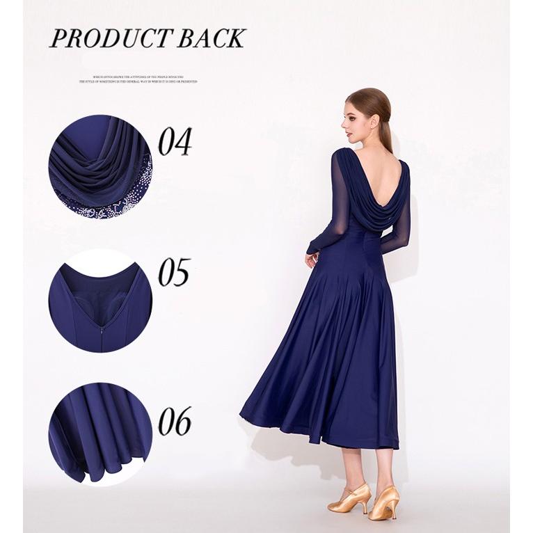 社交ダンス ドレス 練習着 競技着 ワンピース 長袖 透け感 豪華 パーティー モダン スタンダード ルンバ 専用 発表会 開場ドレス ストレッチ ネイビー S-2XL |  | 07