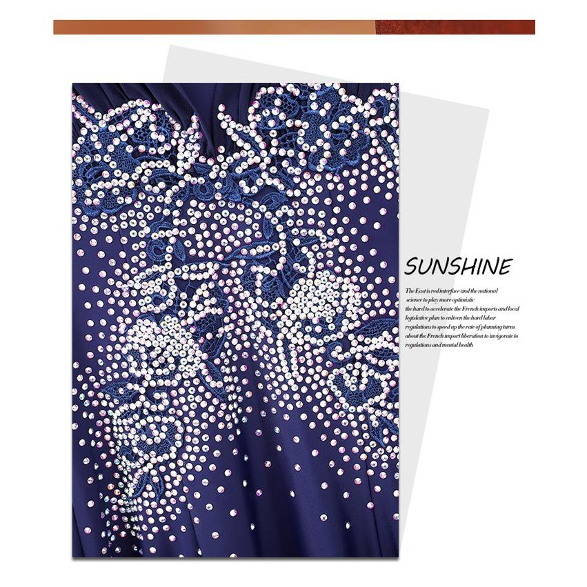 社交ダンス ドレス 練習着 競技着 ワンピース 長袖 透け感 豪華 パーティー モダン スタンダード ルンバ 専用 発表会 開場ドレス ストレッチ ネイビー S-2XL |  | 08