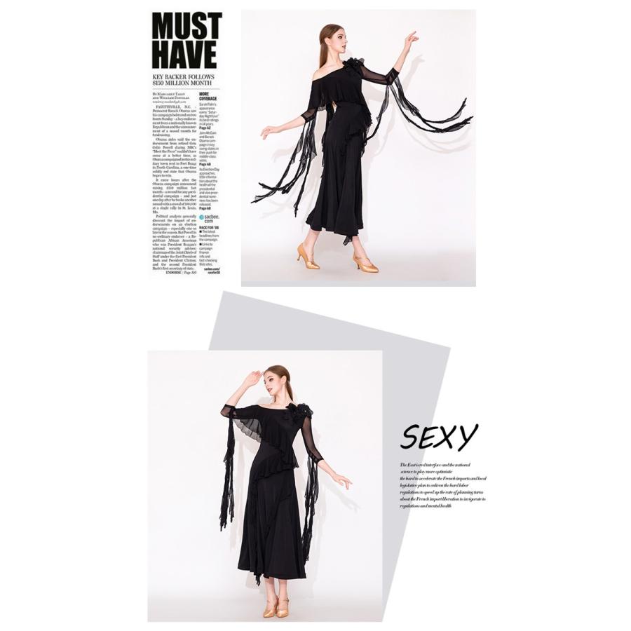 社交ダンス ドレス 練習着 競技着 長袖 レース 透け感 豪華 パーティー モダン スタンダード ルンバ 専用 発表会 開場ドレス ストレッチ レッド ブラック S-2XL |  | 09