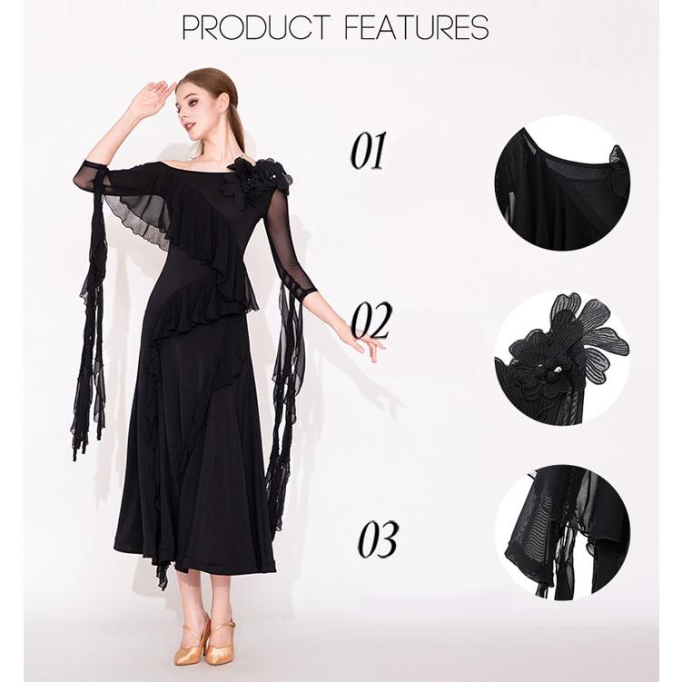 社交ダンス ドレス 練習着 競技着 長袖 レース 透け感 豪華 パーティー モダン スタンダード ルンバ 専用 発表会 開場ドレス ストレッチ レッド ブラック S-2XL |  | 11