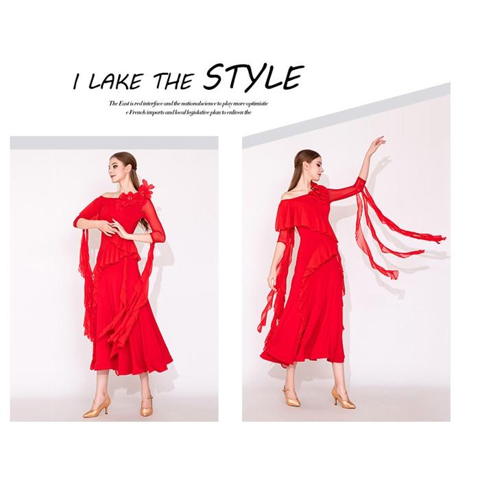 社交ダンス ドレス 練習着 競技着 長袖 レース 透け感 豪華 パーティー モダン スタンダード ルンバ 専用 発表会 開場ドレス ストレッチ レッド ブラック S-2XL |  | 03