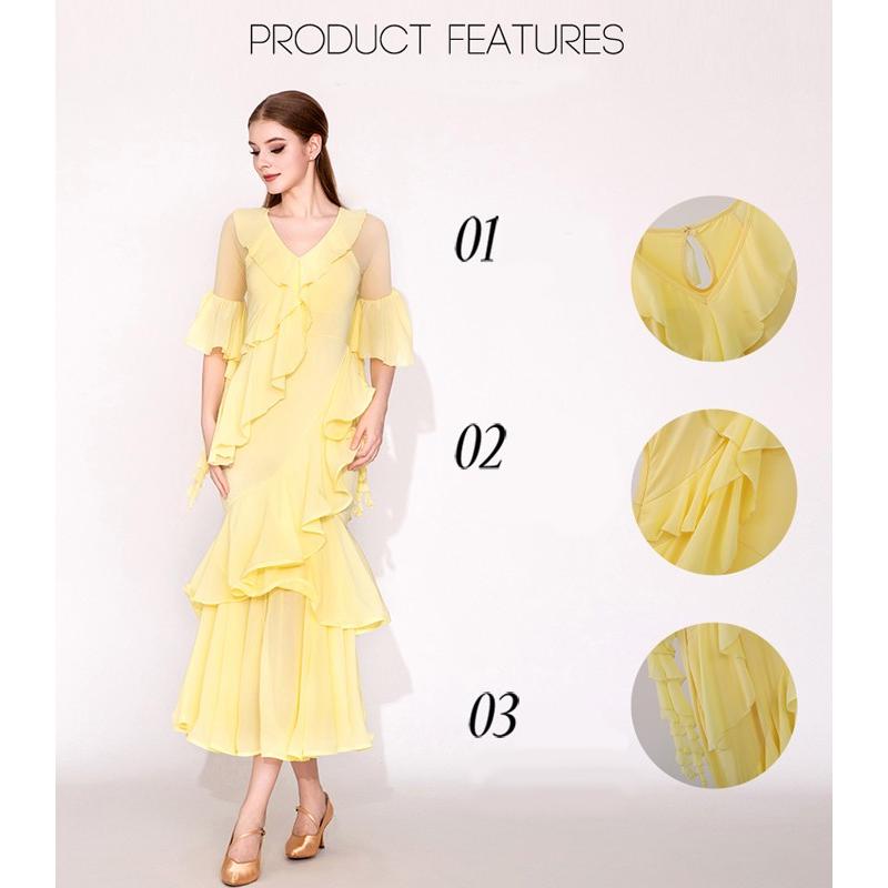 社交ダンス ドレス 練習着 競技着 長袖 レース 透け感 豪華 パーティー モダン スタンダード ルンバ 専用 発表会 開場ドレス ストレッチ ピンク イエロー S-2XL |  | 10